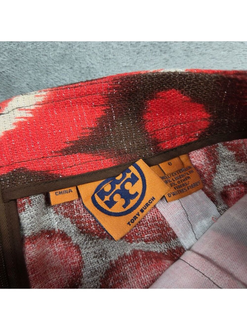 Tory Burch Skirt 0 Red Brown Geometric Tribal Linen Metallic Party Office - Picture 3 of 8
